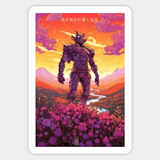 Japanese Mech in a Flower Field Sticker